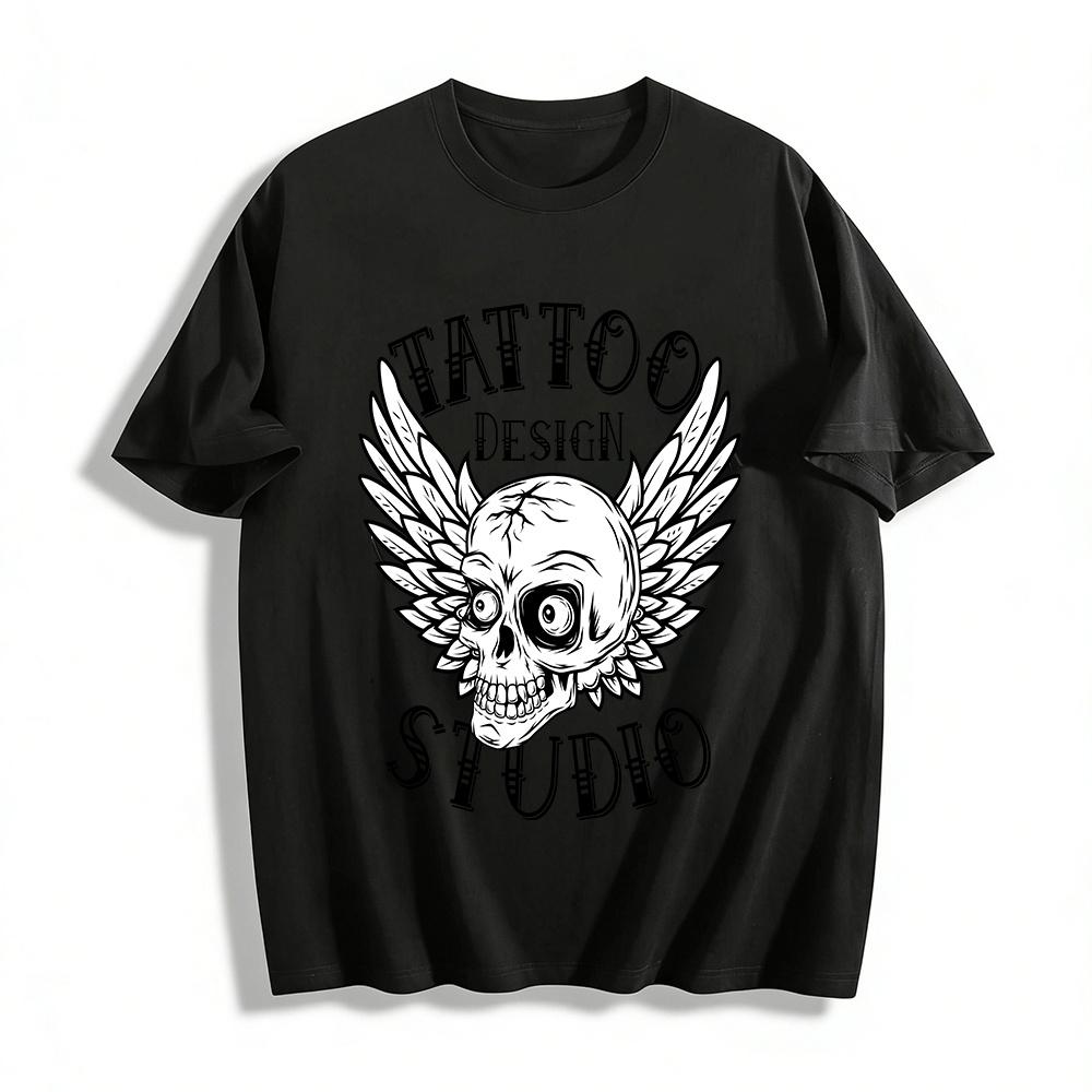 

Vintage Skull Wing Tattoo Studio Graphic Casual Short Sleeve Pure cotton T-shirt XXS
