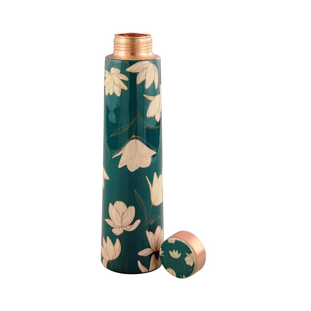 Handmade Copper Water Bottle WiFi Design Printed Exact Handcrafted, 1 Liter, Clear