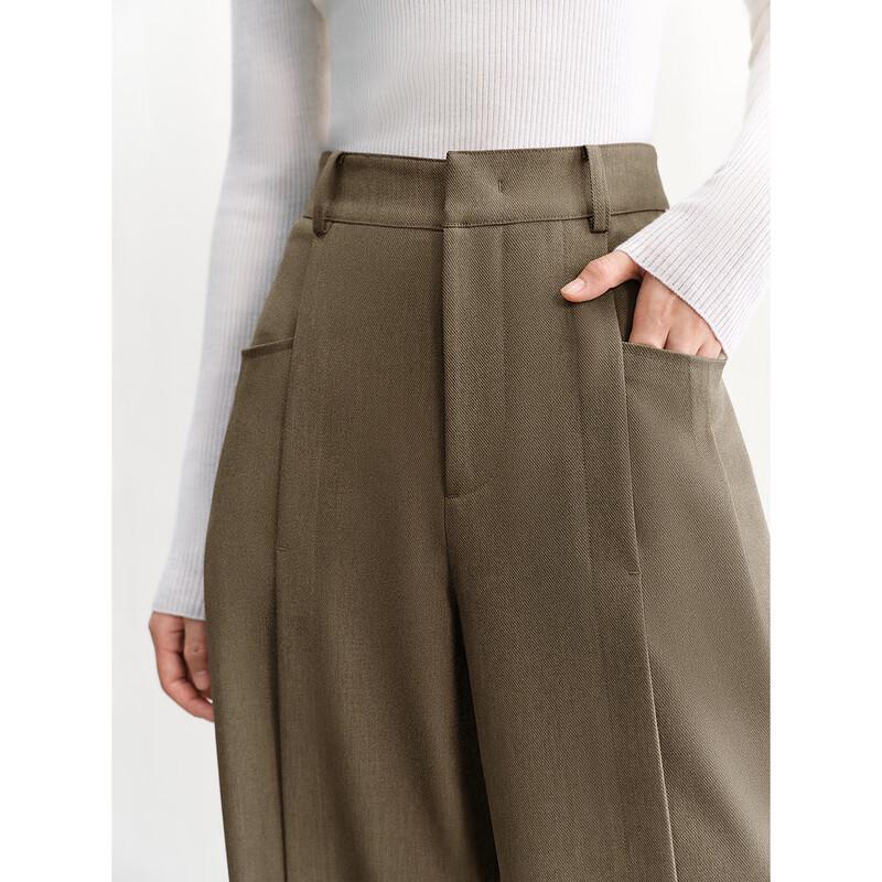 PEACEBIRD Women's Autumn High-Waisted Pleated Wide-Leg Pants