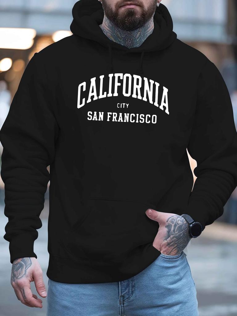 Boldly Stating SAN FRANCISCO CALIFORNIA, This Youth Autumn And Winter Plush Sweater for Men Features a Free Hoodie Design, Perfect for ' Fashion with