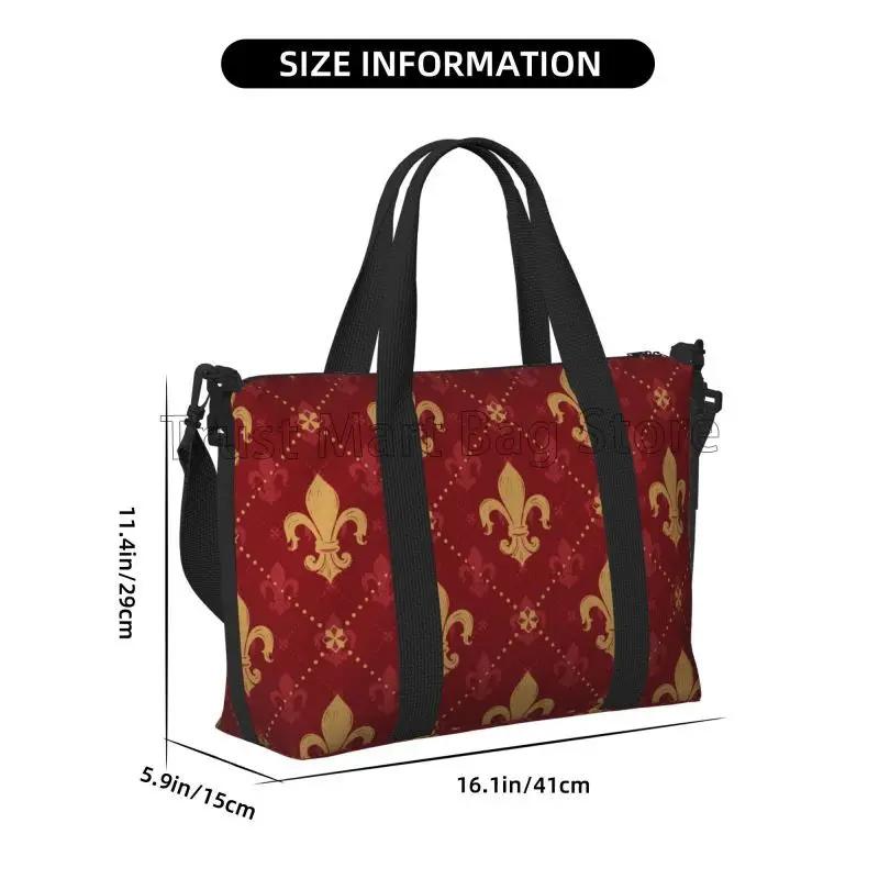 Heraldic Red Lis Expensive Kingly Gold Lily LYS Fleur Pattern Travel Duffel Bag Weekender Overnight Bag Large Capacity Tote Bags