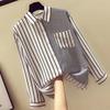 New Fresh and Fashionable Loose Top for Women, Versatile and Slim Stripe Spliced Shirt for Women