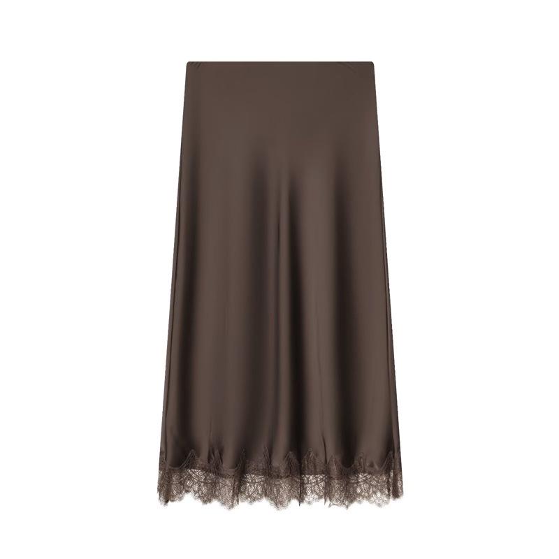 European American Winter 2025 Lace Satin Midi Skirt