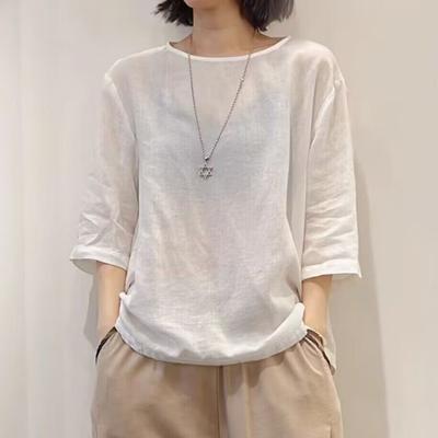 Women Casual T-Shirts O-Neck Seven Sleeve Solid Color Summer Loose Women Soft T-Shirts