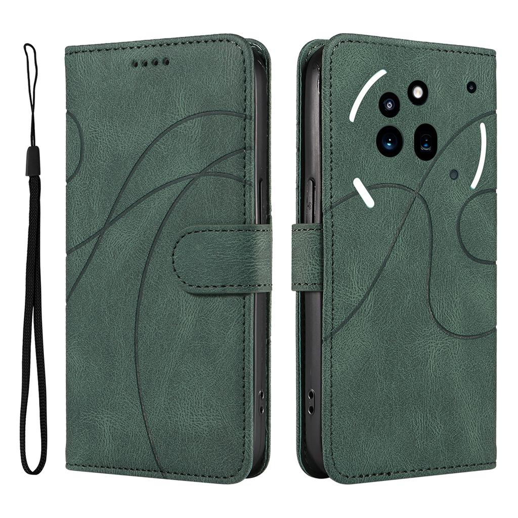 For Nothing Phone (3a) Pro Wallet Case Leather Phone Cover Stand with Curved Line Design -  Black