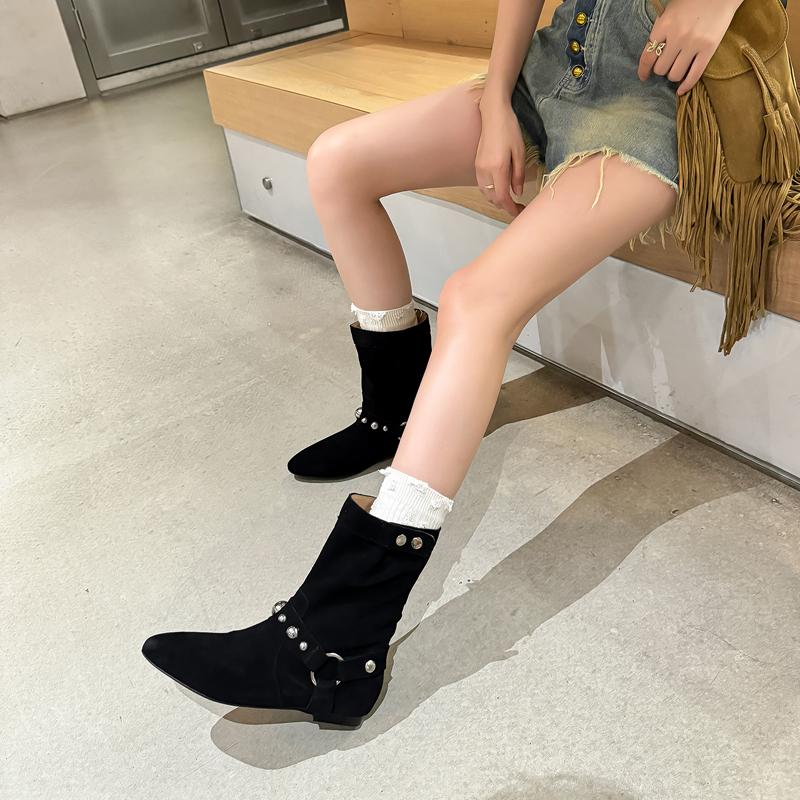 New Autumn Women Boots Fashion Increase Height Round Toe Winter Women Shoes Cow Suede Women Chelsea Western Boots