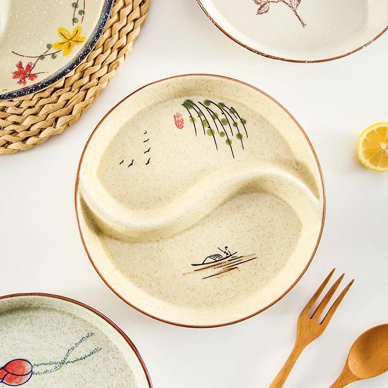 Retro Creative Ceramic Plates Modern Style Circular Cooking Plate Snack Fruits Plate Unique Exquisite Party Household Tableware