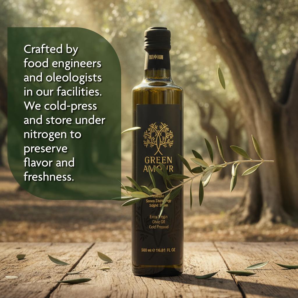 Green Amour Award-Winning EVOO Olive Oil – Cold Pressed, Low Acidity, High Polyphenols (New Harvest) – 5 L