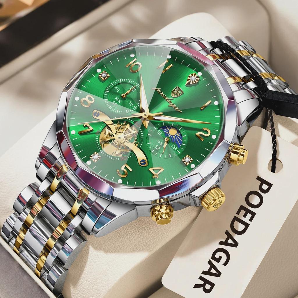 POEDAGAR Exquisite Business Men Watch Waterproof Luminous Chronograph Luxury Man Watches Stainless Steel Men's Quartz Wristwatch