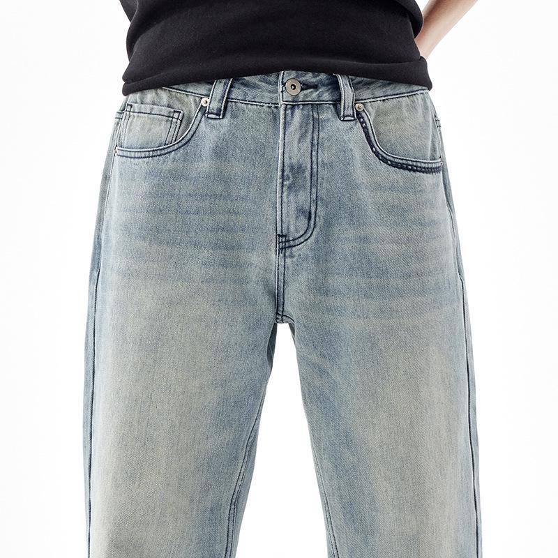 Men's Blue Retro Distressed Wide-Leg Jeans