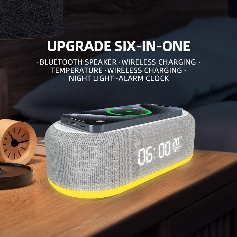 Multifunctional 15W Wireless Charging for Speaker with LED Night Light Alarm Clock for Home Office and USB