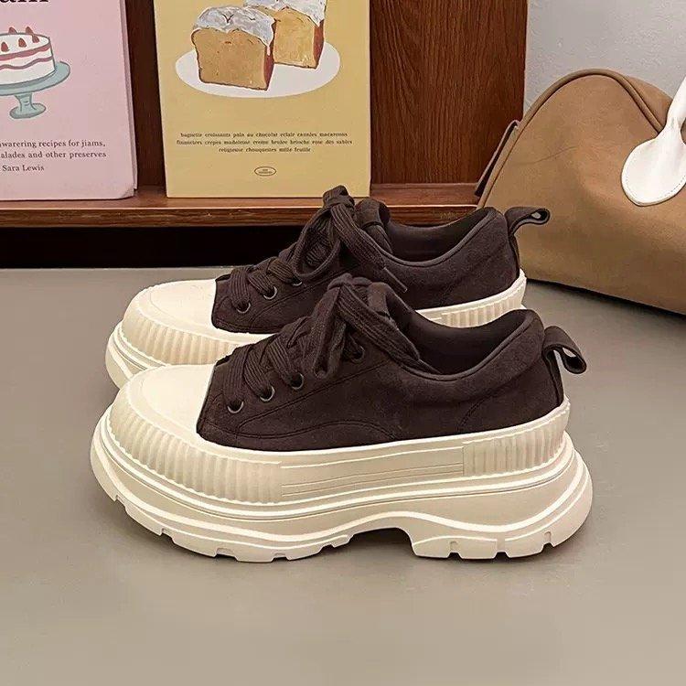 Leather McQueen shoes 2025 autumn new heightened platform lace-up versatile muffin casual breathable dad shoes women