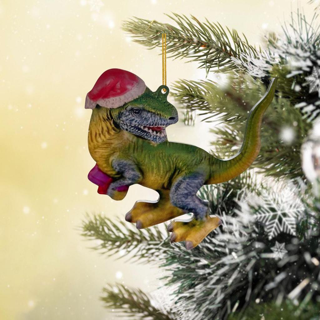 Christmas Dinosaur Pendant Acrylic Dragon Ornaments Hanging Funny for Year Door Window