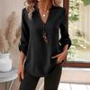 Women S V Neck Loose Casual Long Sleeve Solid Color Shirt