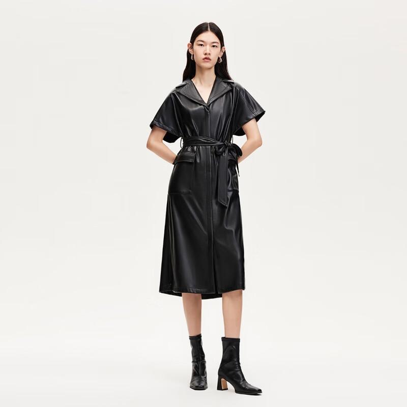 

VEROMODA Women s Faux Leather Maxi Dress with Magnetic Collar M