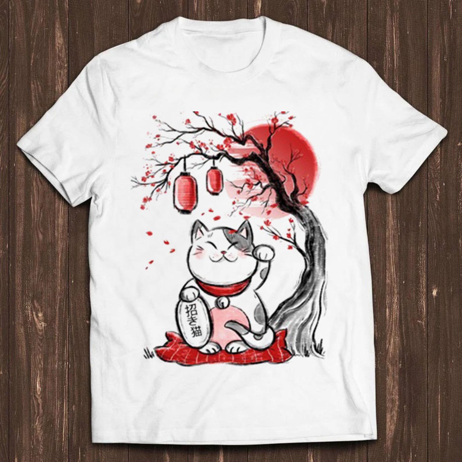 Maneki Neko Japanese Lucky Cat Chinese Funny Retro Cool Gift Tee T Shirt C536 S