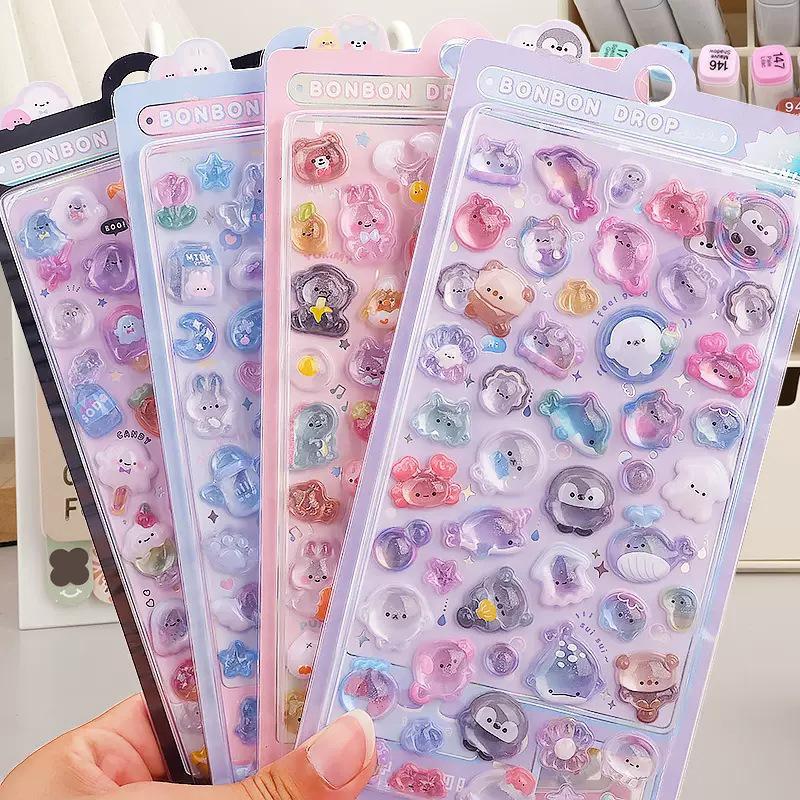 3D Relief Stickers Scrapbooking Creative Ghost Bear Rabbit Diy Diary Stationery Sticker Decor Cute Aesthetic Stickers