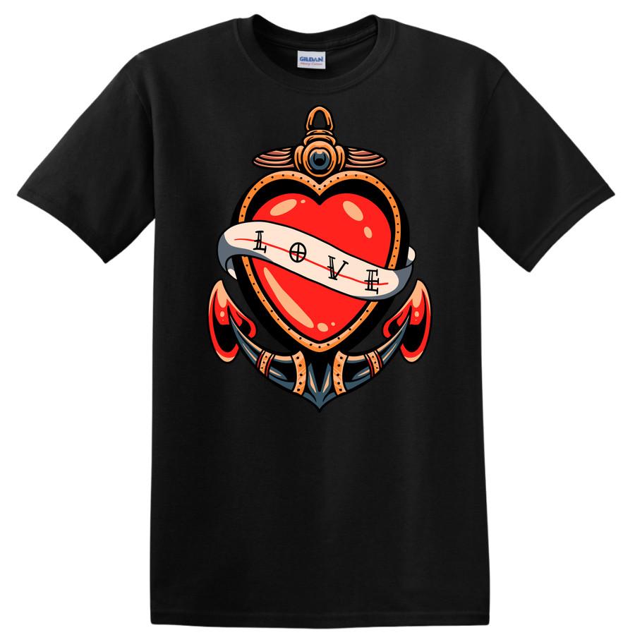 Love Heart Tattoo Style T Shirt Vintage Sailor Tee Cute Graphic Design 2XL