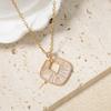 Hollow Square Zirconia Pendant Necklace, Golden Tone Elegant Jewelry for Women