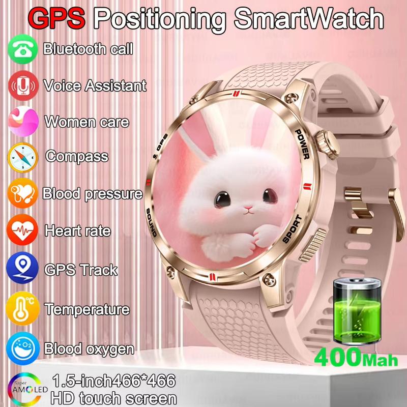 2025 New GPS Smart Watch Women AMOLED Full Touch Screen Compass Sport Fitness Heart Rate Blood Pressure Bluetooth Call Smartwatch