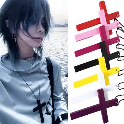 Fashion Punk Wood Cross Pendant Necklace for Women Men Retro Gothic Hip Hop Y2K Black Necklace Party Jewelry Accessories Gift
