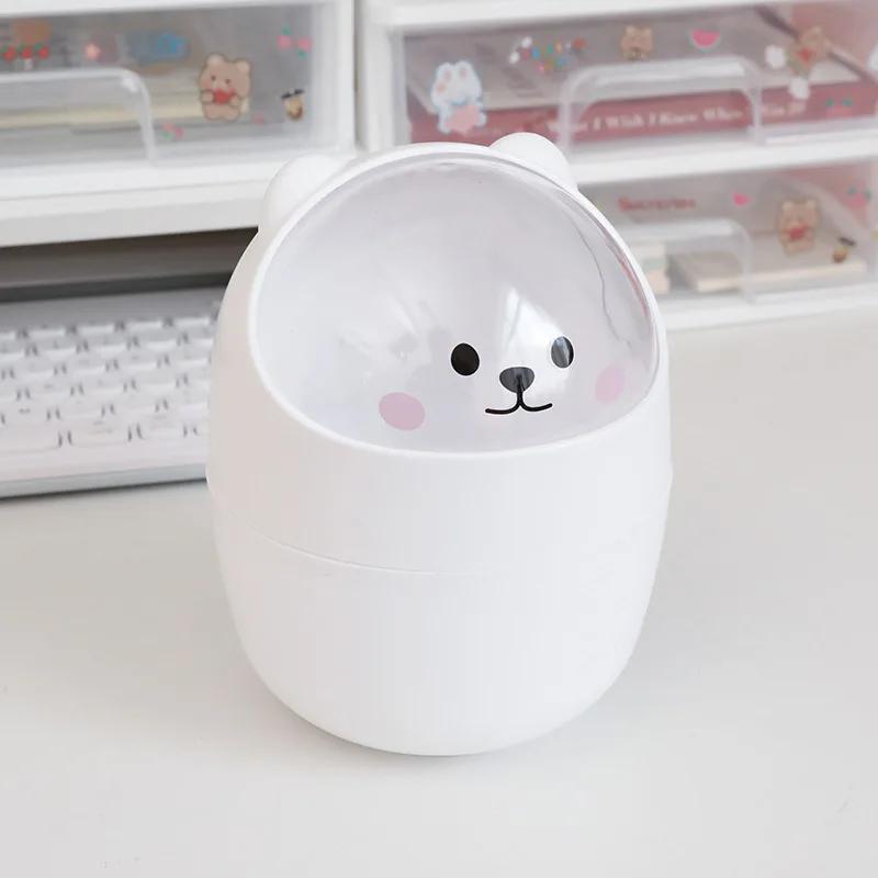 Ins Trash Can Organizer Ins Desktop with Lid Kawaii Cute Bear Trash Bin Storage Box Girl Pen Holder Storage Bucket with Flip Top