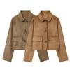 Womens Retro Short Jacket Fall 2025 Solid Color Faux Suede Pocket Streetwear
