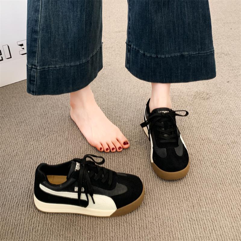 Soft Leather Version~ 2025 Autumn Versatile Leather Casual Sports Shoes Women's Soft-soled Lace-up Forrest Gump Shoes Retro Flat-soled German Traini