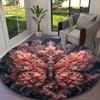 1pc Digital Printed Chair Rug for Home Office Use, Elegant Pink Butterfly Golden Butterflies Carpet Appropriate for All Seasons, Soft Round Carpet