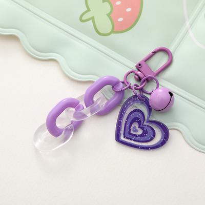 Resin Heart Pendant Keychain With Bell Creative Women Colorful Plastic Link Chain Key Ring Earphone Case Bag Accessories