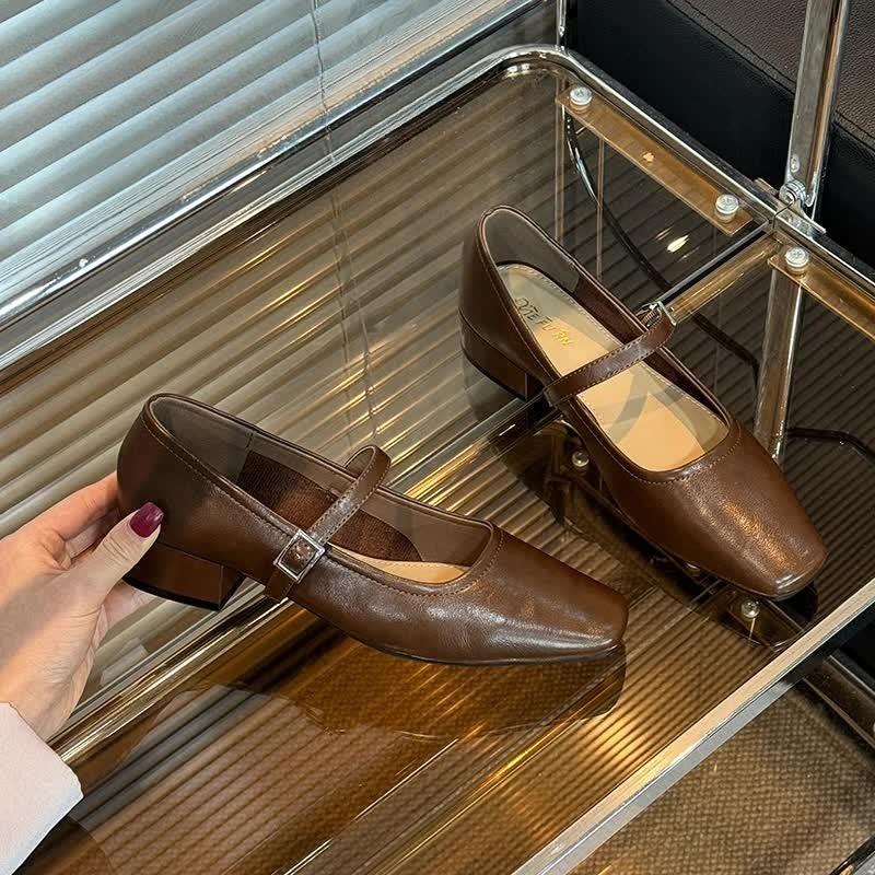 Fashion Mary Jane Single Shoes Thick Heel Shoes Elegant Classic Retro Square Toe Comfortable Soft Shallow Cut Low Heel Women's Shoes