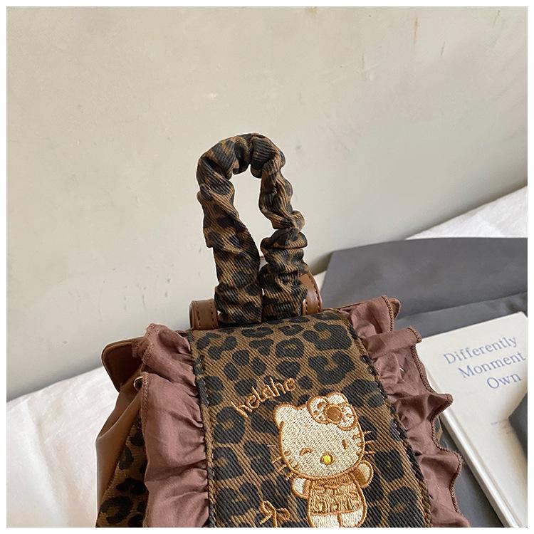 Hello Kitty Rucksack im koreanischen Retro-Stil mit Spitze und Leopardenmuster