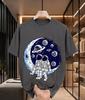 2026 New Arrival Pure Cotton Tshirt Two Astronauts Sitting On Crescent Moon Space Planet Print Crew Neck Unisex Casual Short Sleev