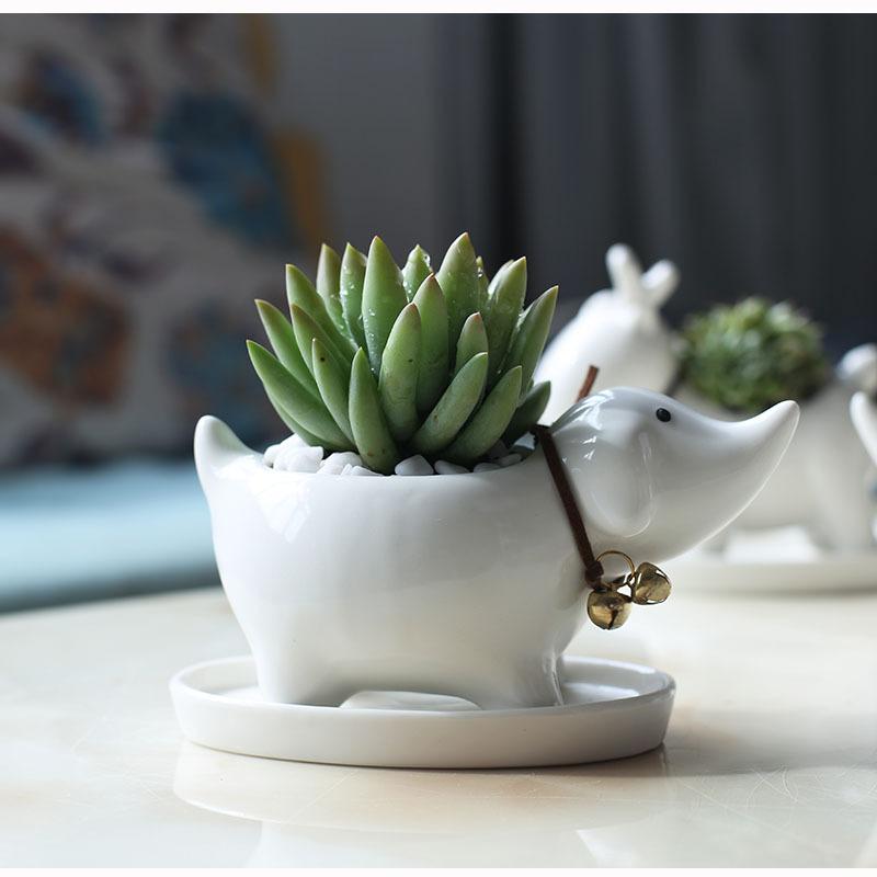 Creative Hand-Painted Succulent Ceramic Flower Pot Simple Modern Balcony Desktop Cartoon Puppy Flower Pot Flower Device