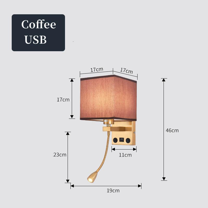LED Wall Lamp with USB Port Charging Spotlight Fabric Wall Sconce Lighting for Hotel Bedroom Bedside Reading Decor E27