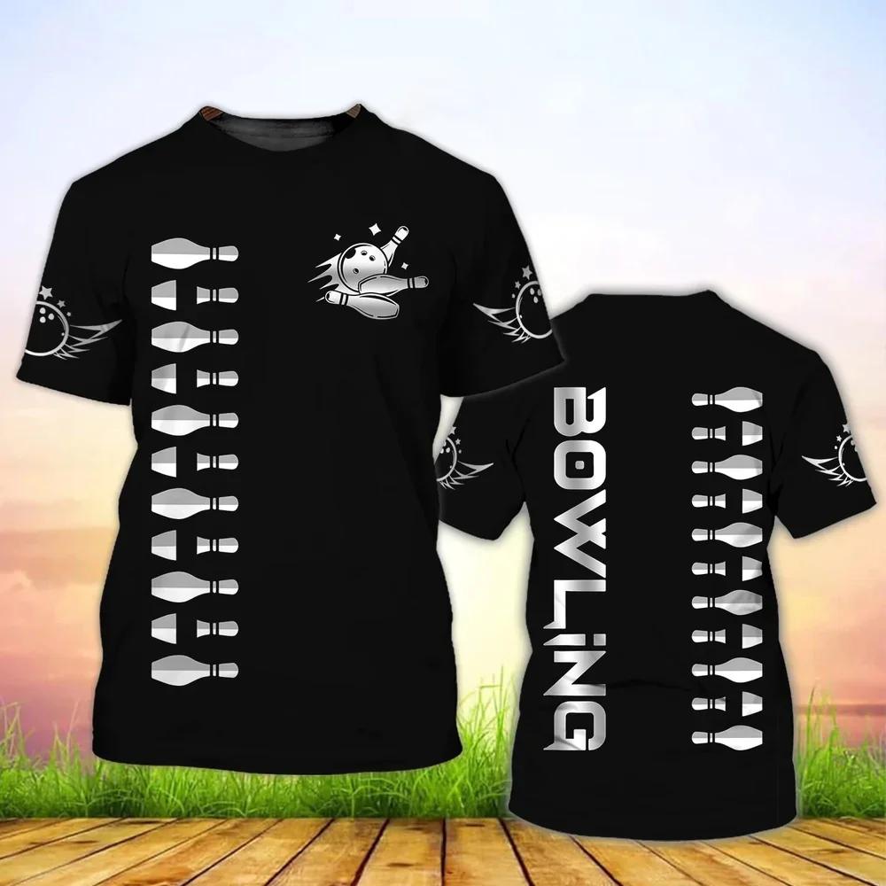 Fashionable Bowling Pictures For Men's T-Shirts Trend Digital Printing Casual Round Neck Short Sleeved Tops