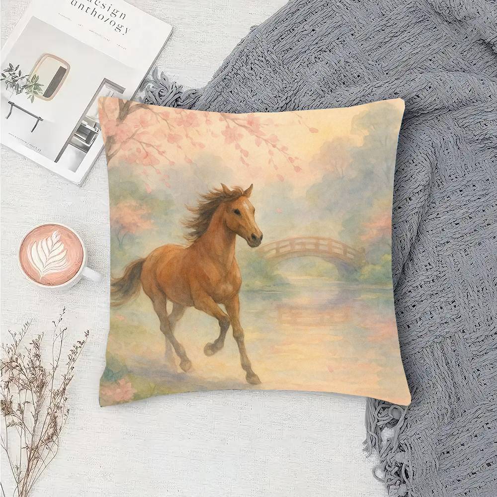 Color Horse Pillow Case Fashion Square Pillowcase Bedroom Sofa Room Ins Decoration Leisure
