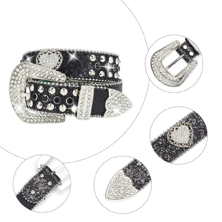 Rhinestones Heart Pin Buckle Belt for Adult Popular Sequined Belt All Matching Western Belt Glittering Belt for Street