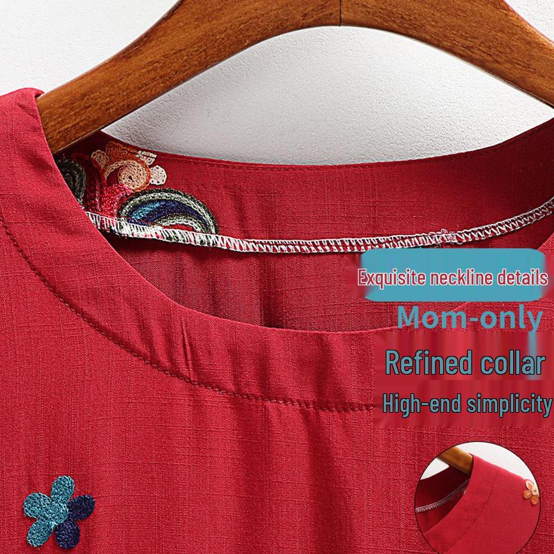 Stylish Summer Seven-Sleeve Top Set for Middle-Aged and Older Women