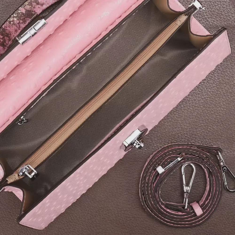 2024 High-End Luxury Ostrich Pattern Leather Shoulder and Messenger Bag for Women