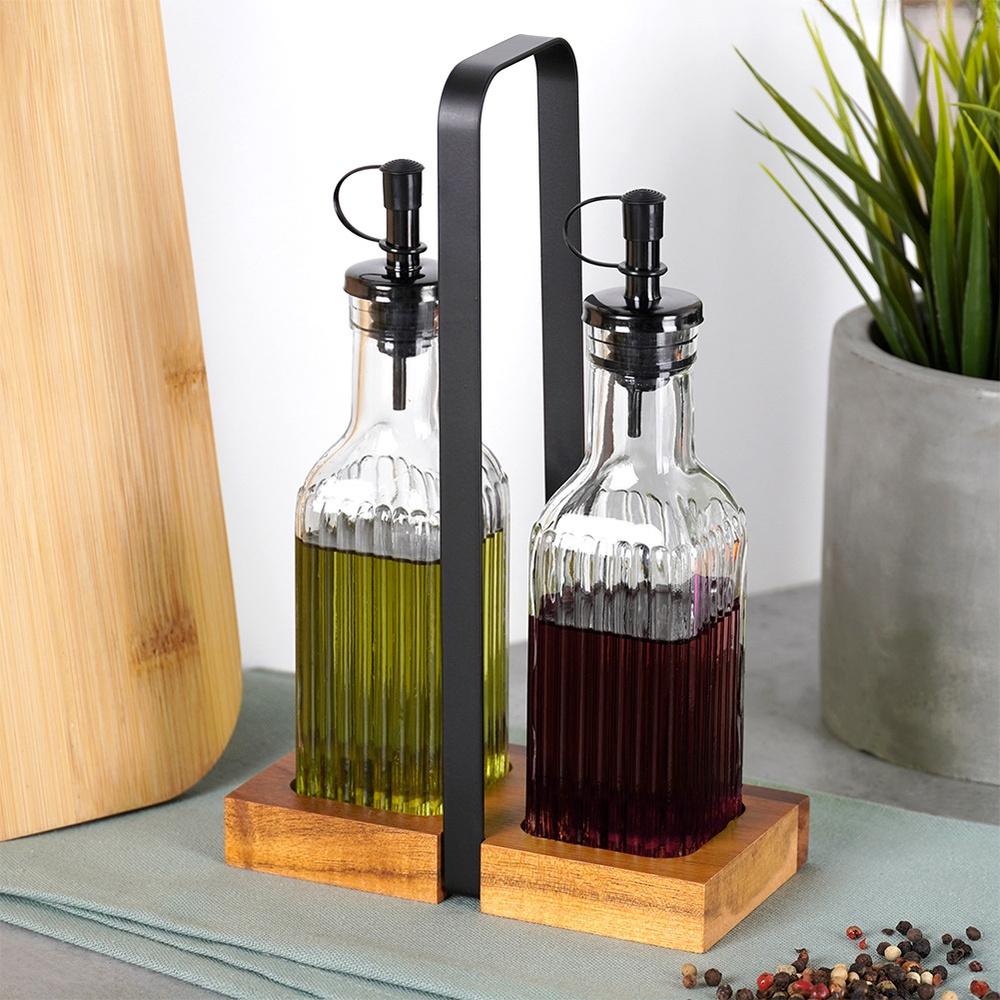 2x Glass Bottle for Olive Oil and Vinegar with Dispenser 190ml