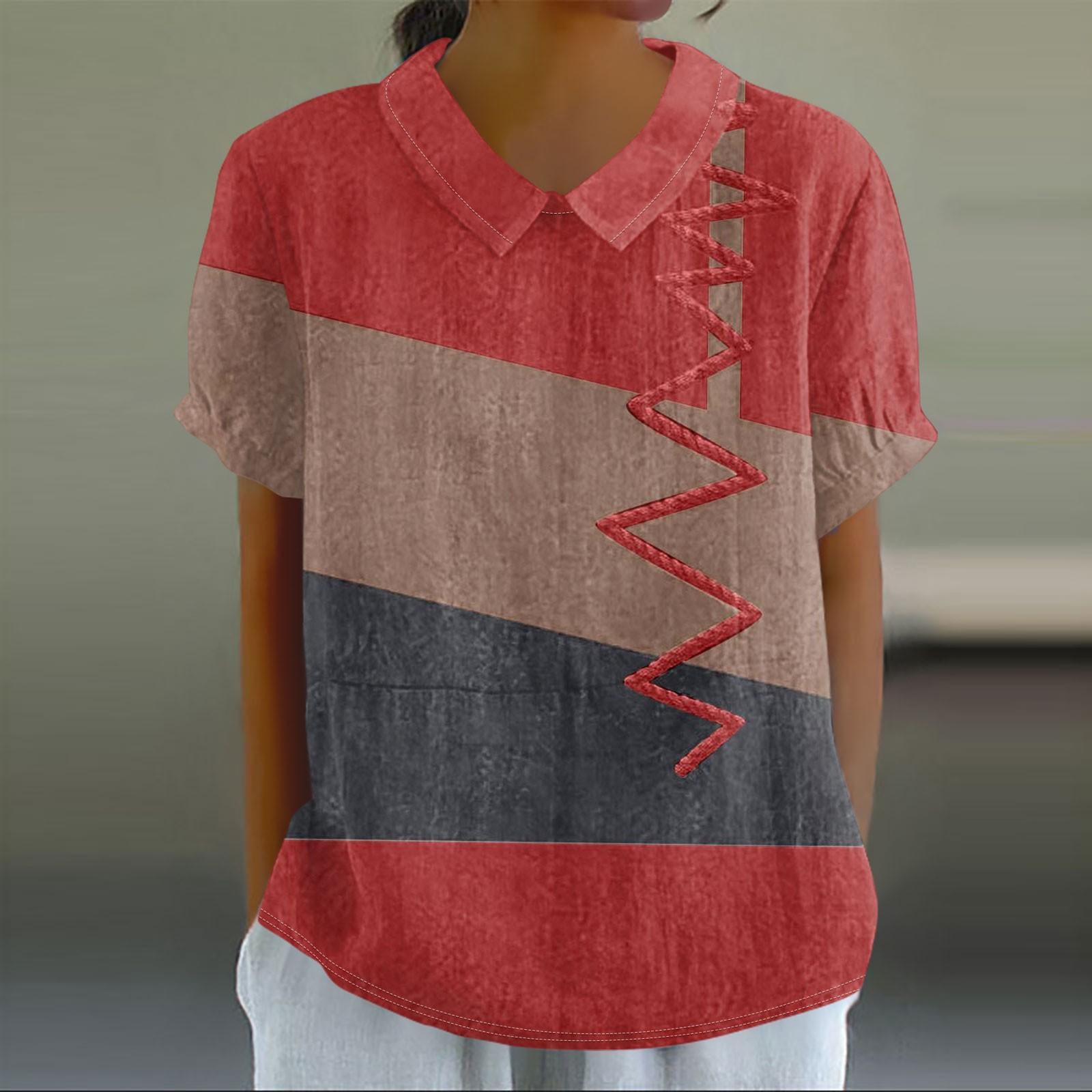 Женская повседневная футболка-пуловер с короткими рукавами и лоскутным принтом в стиле — фото 9