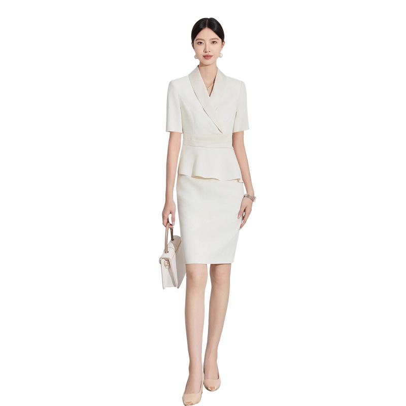 Beige Slimming Two-Piece Professional Women's Dress for Beauty Salon
