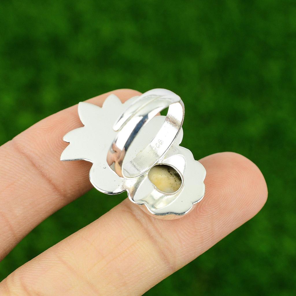 Natural Shiva Eye Shell Mother Bezel Solitaire Wedding Ethnic Ring 925 Silver