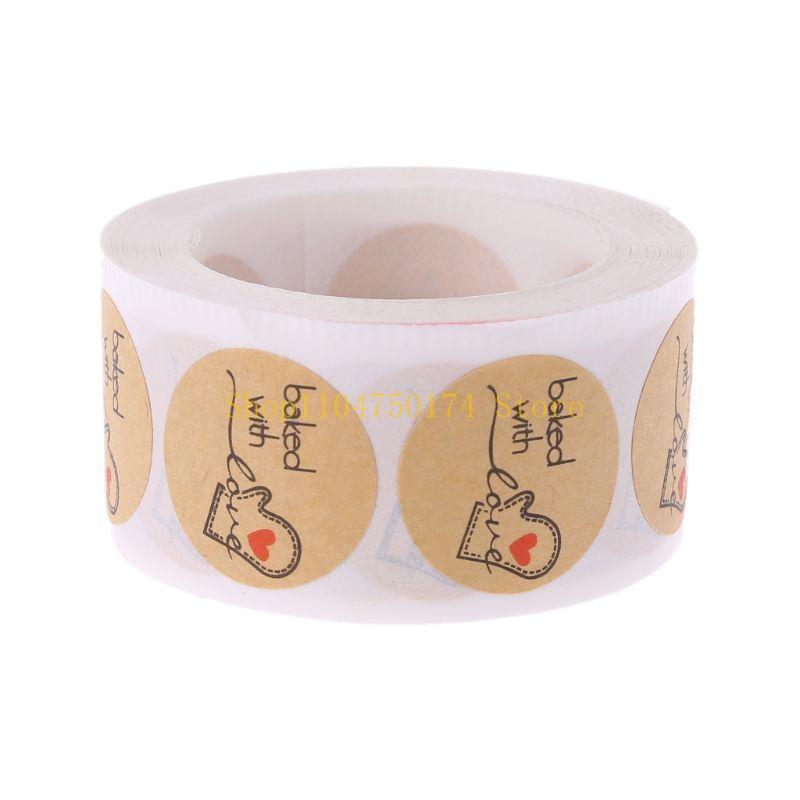 500Pcs Baked With Love Round Kraft Paper Sticker Adhesive Baking Label For Chris top sale