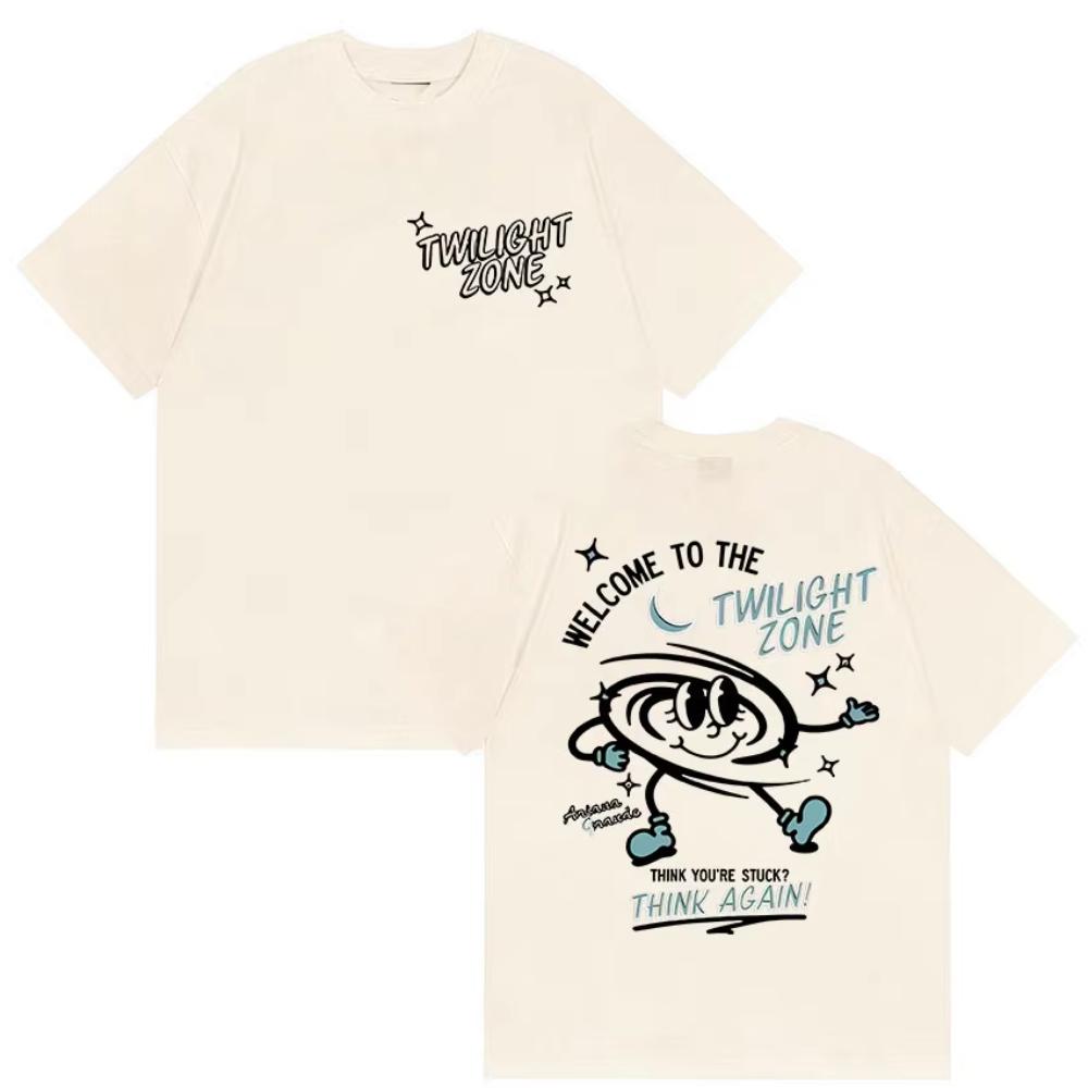 Ariana Grande Twilight Zone Think Again T-shirt Men's Women Cute Cartoon Oversized Cotton T-shirts Vintage High Quality T Shirts