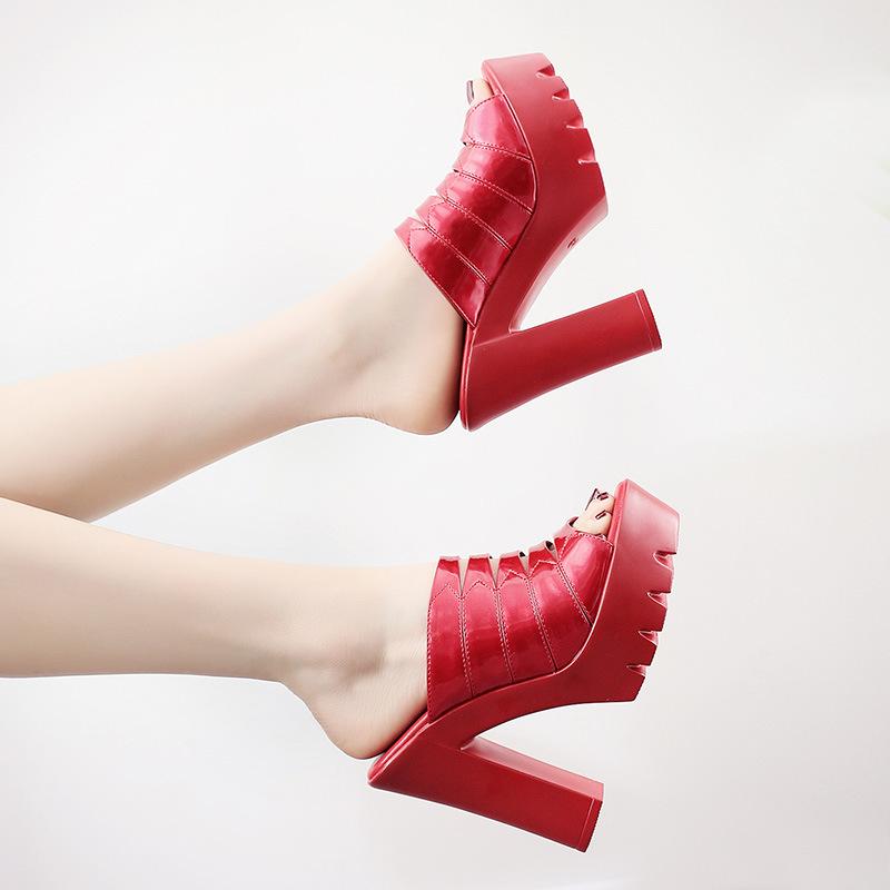 Große Größe 32-43 Lackleder Pantoletten Damen Hochzeitsschuhe Sommer 2025 Hohe Absätze Slides Damen Blockabsatz Plateau Pantoletten