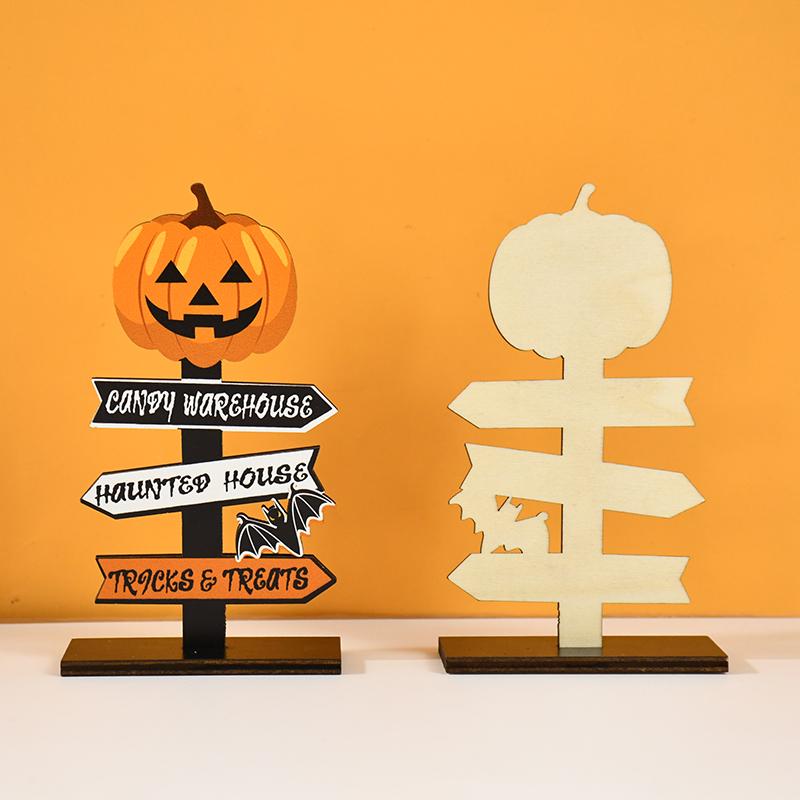 Halloween Pumpkin Ghost Wooden Ornament, Tabletop Decor for Home Party, Kids Birthday Gift & Party Favors