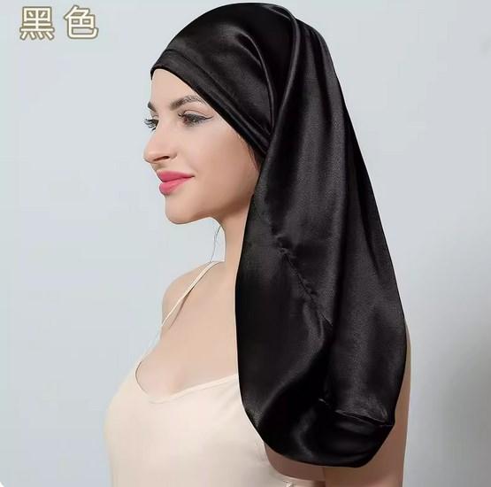60cm Length 100% Mulberry Silk Bonnets for Women Bandage Sleeping Night Cap Pure Silk Hair Wrap Elastic Headwrap Shower Cap Girl