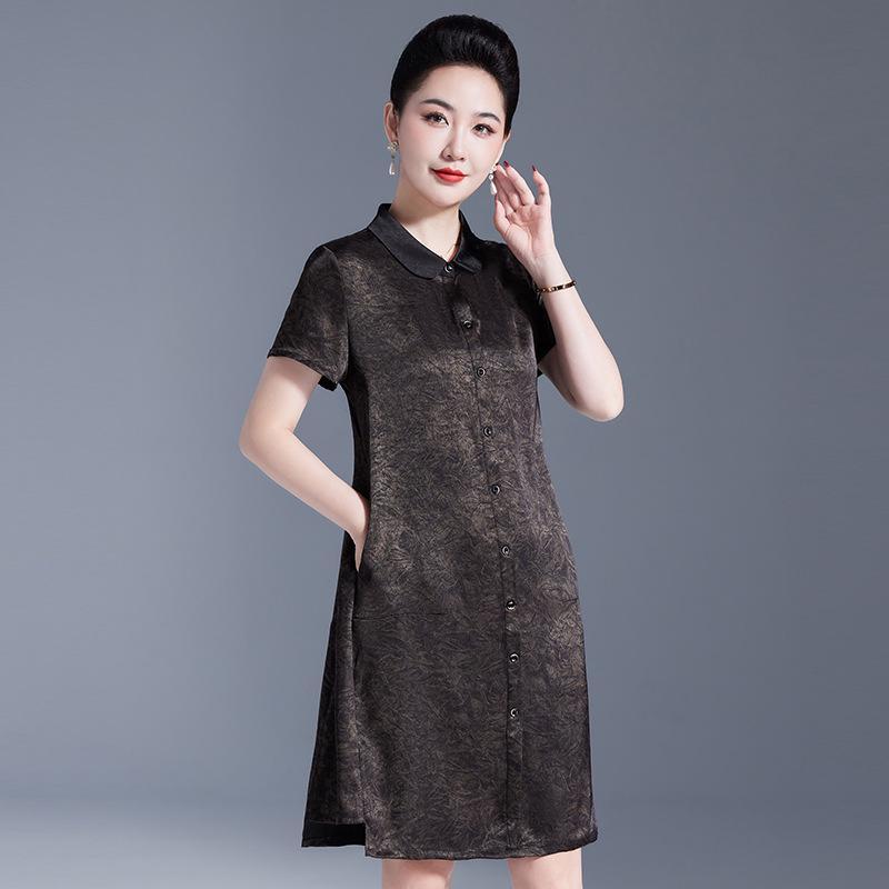 

Women s Mid-Length Xiangyunsha Mulberry Silk Dress - Summer Fashion Printed Skirt XL (100-110 lbs) чорний